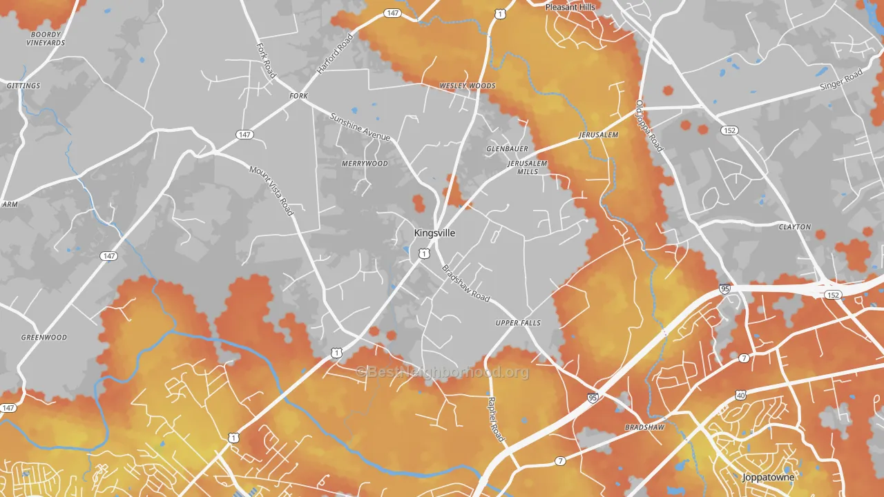 Bike Grade map of Kingsville, MD