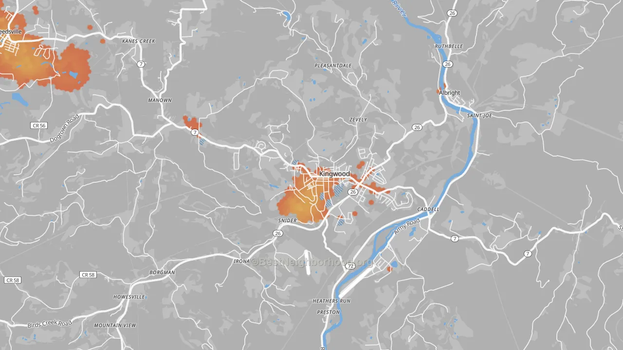 Bike Grade map of Kingwood, WV
