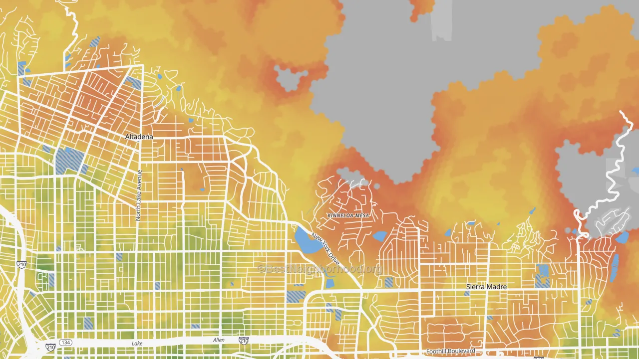 Bike Grade map of Kinneloa Mesa, CA