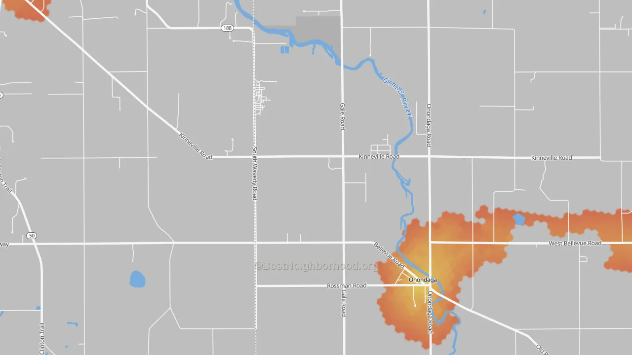 Bike Grade map of Kinneville, MI