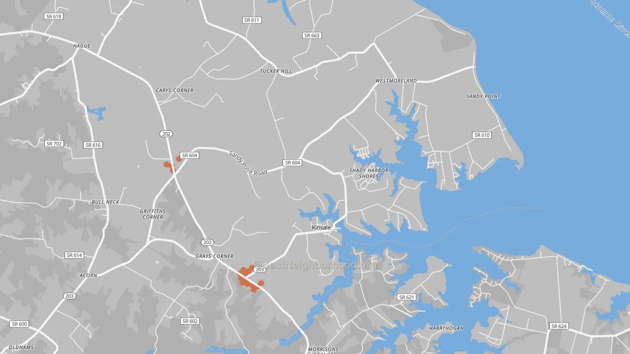 Bike Grade map of Kinsale, VA