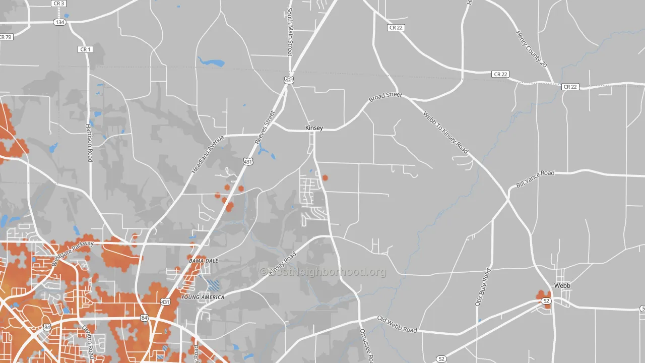 Bike Grade map of Kinsey, AL