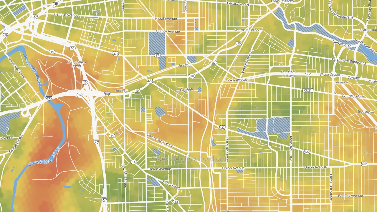 Bike Grade map of Kinsmith, Cleveland, OH