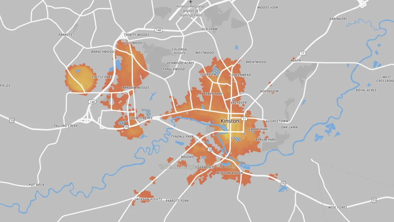 Bike Grade map of Kinston, NC