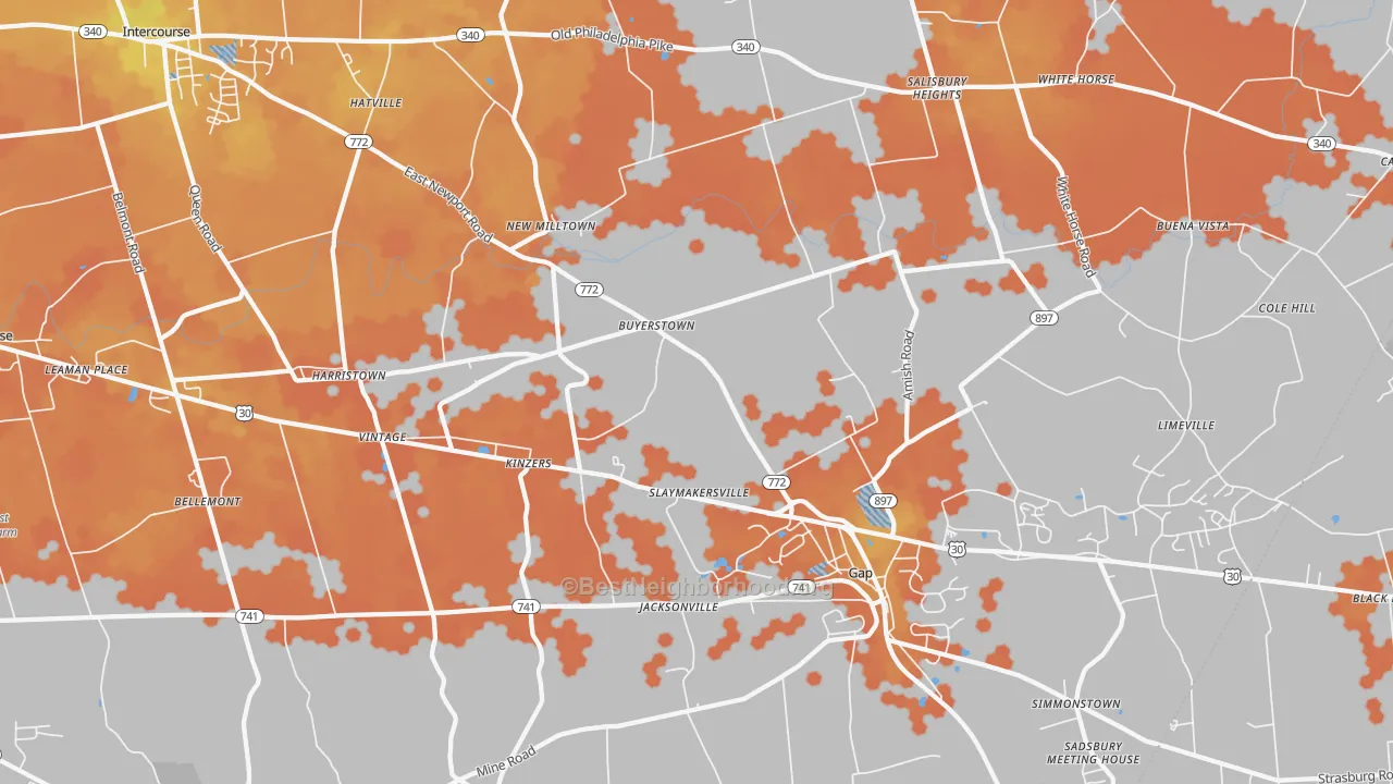 Bike Grade map of Kinzers, PA