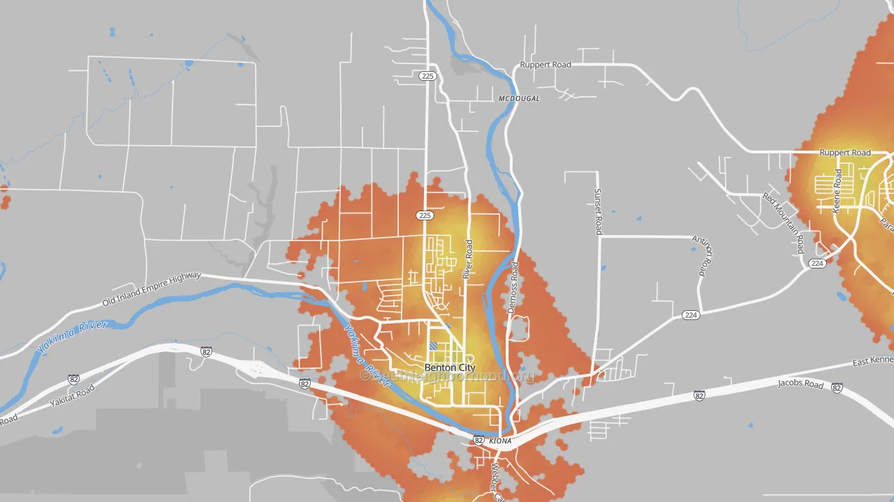 Bike Grade map of Kiona, WA