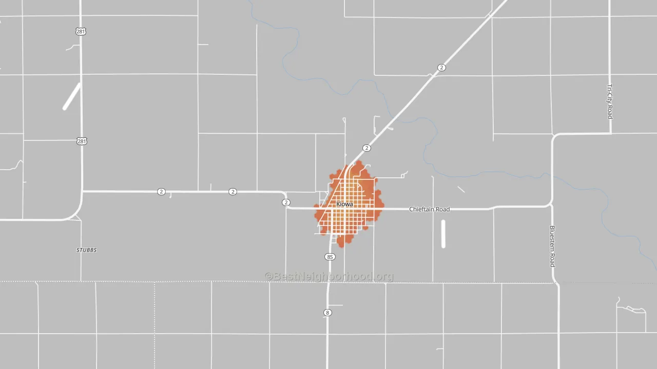 Bike Grade map of Kiowa, KS