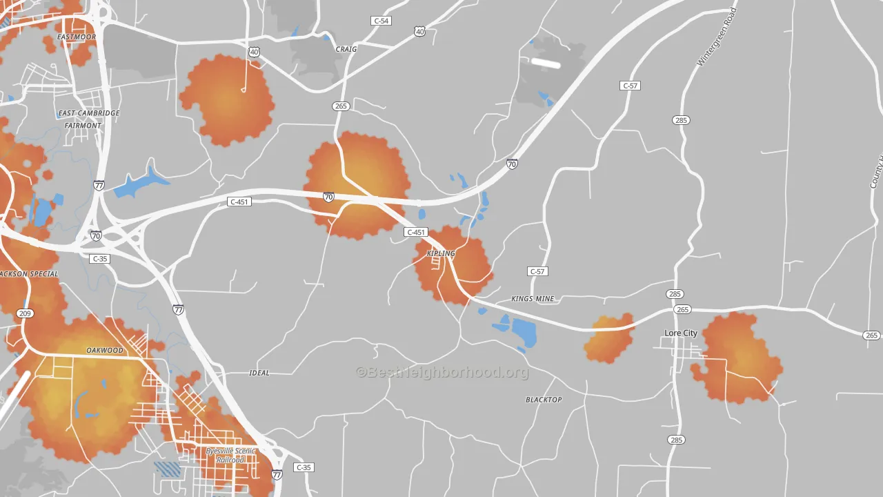 Bike Grade map of Kipling, OH