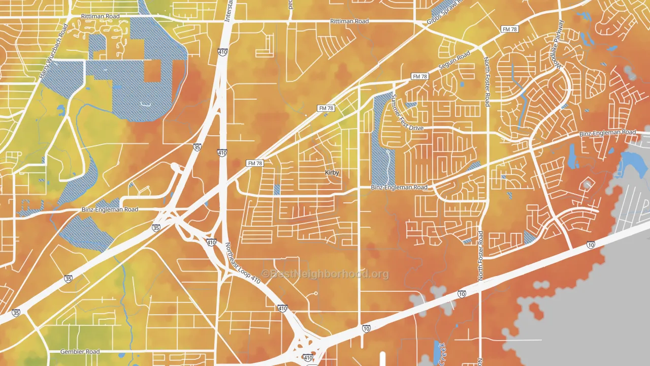 Bike Grade map of Kirby, TX