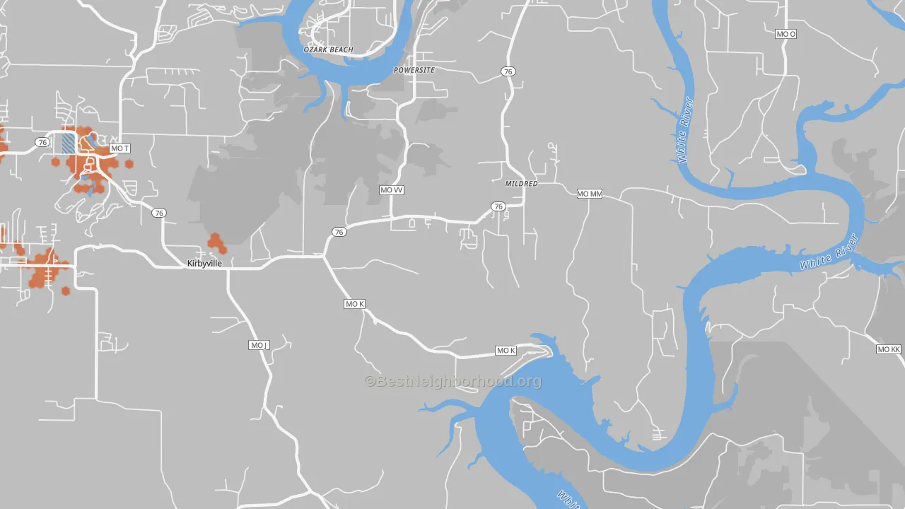 Bike Grade map of Kirbyville, MO