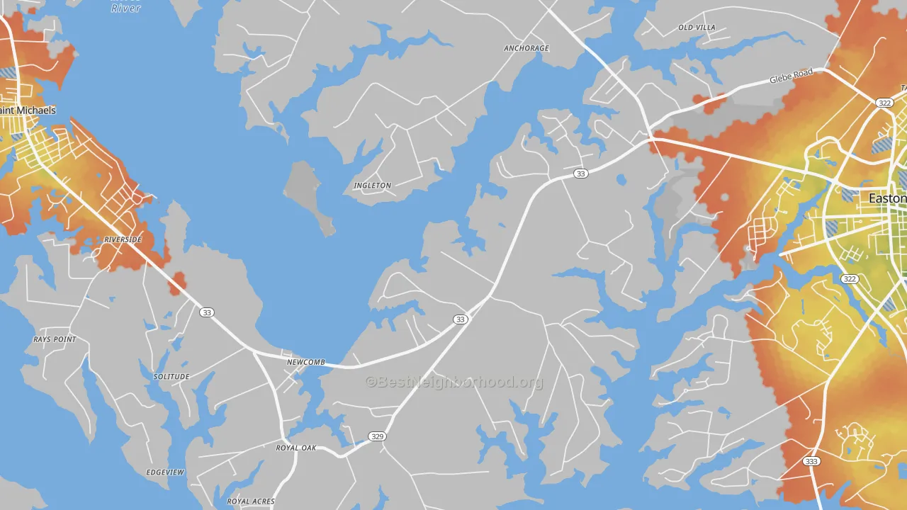 Bike Grade map of Kirkham, MD