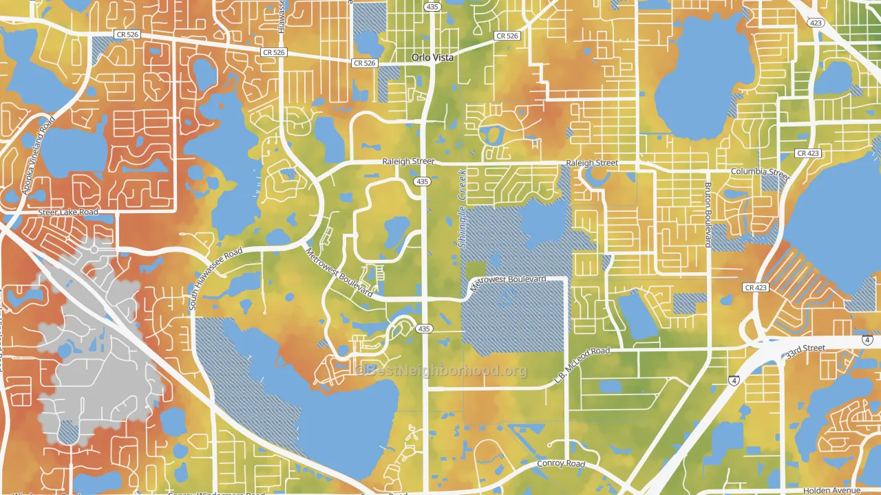 Bike Grade map of Kirkman North, Orlando, FL