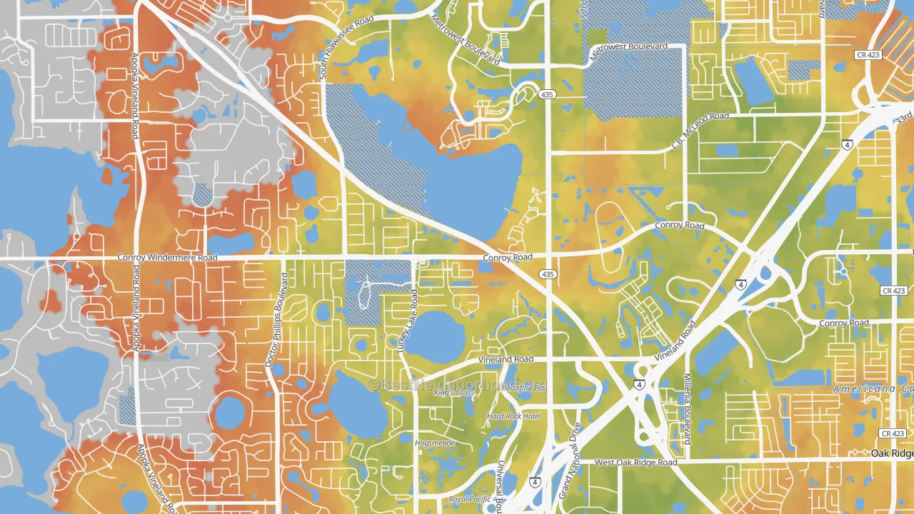 Bike Grade map of Kirkman South, Orlando, FL