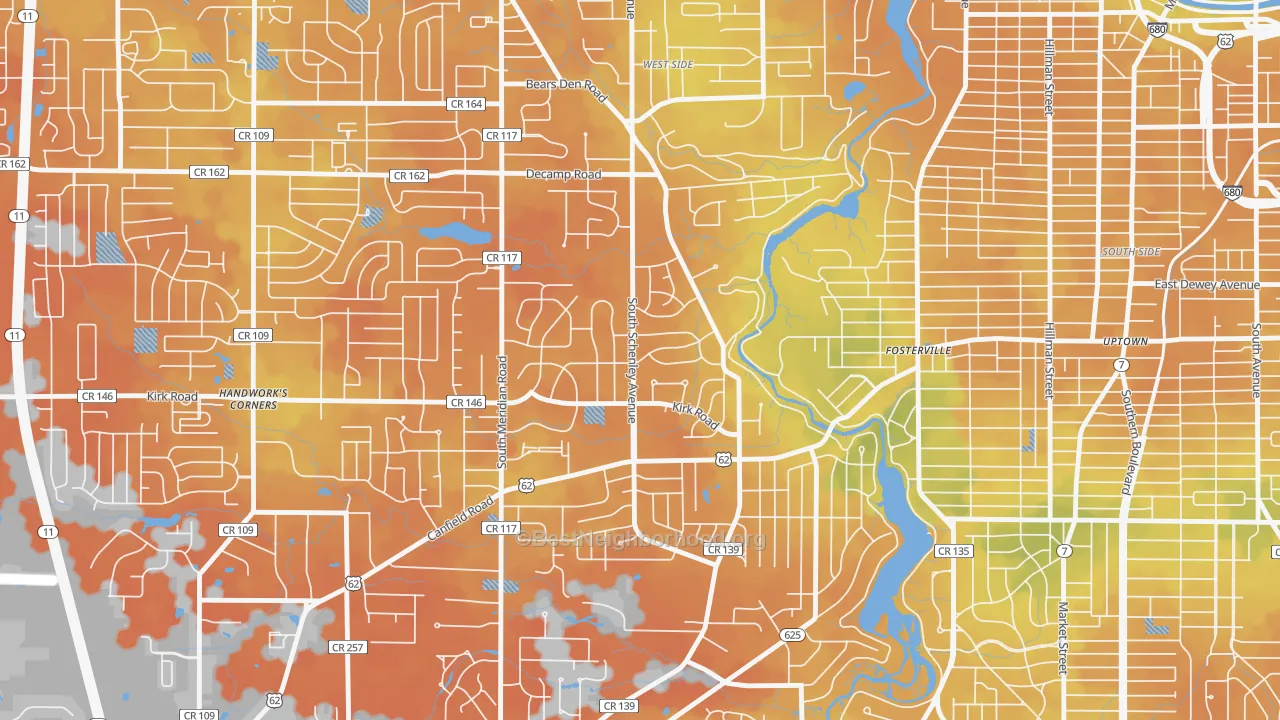 Bike Grade map of Kirkmere, Youngstown, OH