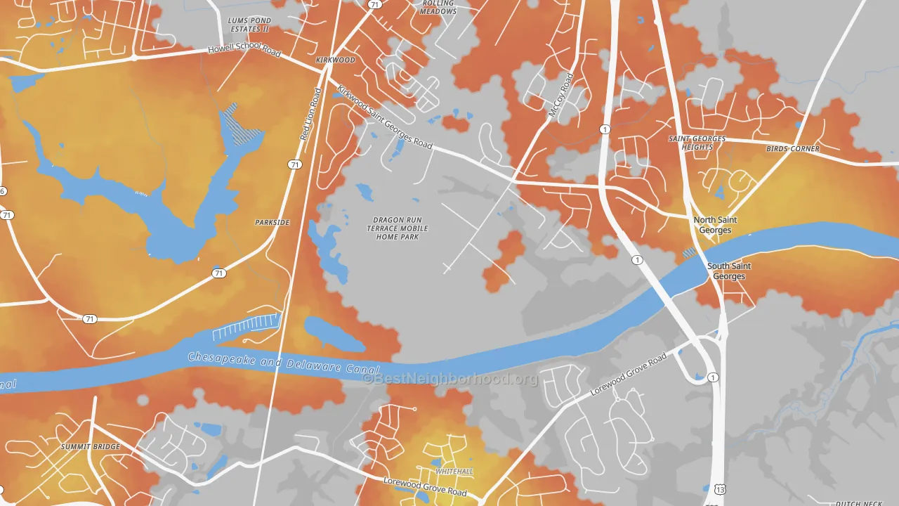 Bike Grade map of Kirkwood, DE