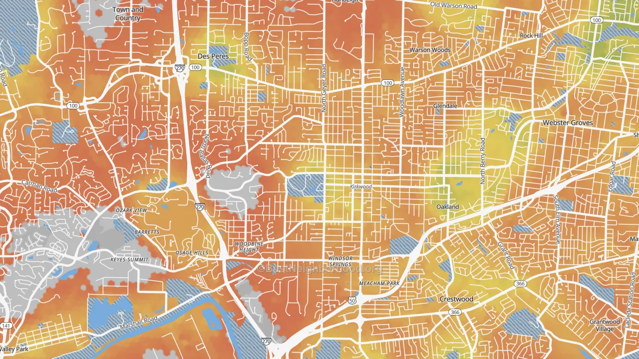 Bike Grade map of Kirkwood, MO