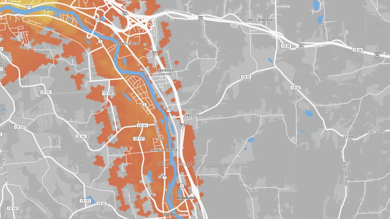 Bike Grade map of Kirkwood, NY