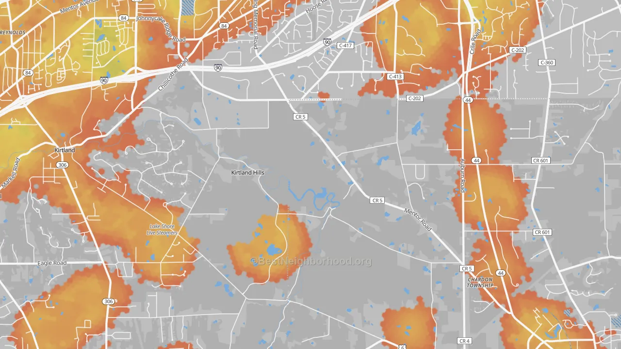 Bike Grade map of Kirtland Hills, OH