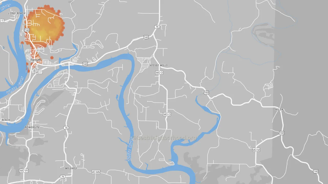 Bike Grade map of Kissee Mills, MO