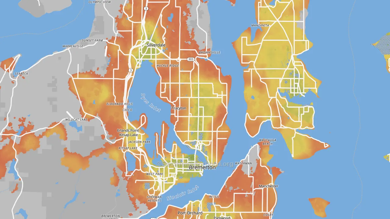 Bike Grade map of Kitsap County, WA