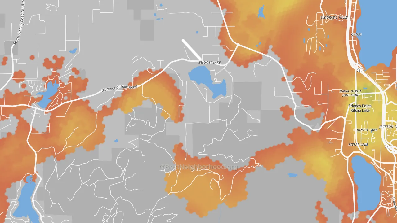 Bike Grade map of Kitsap Lake, WA