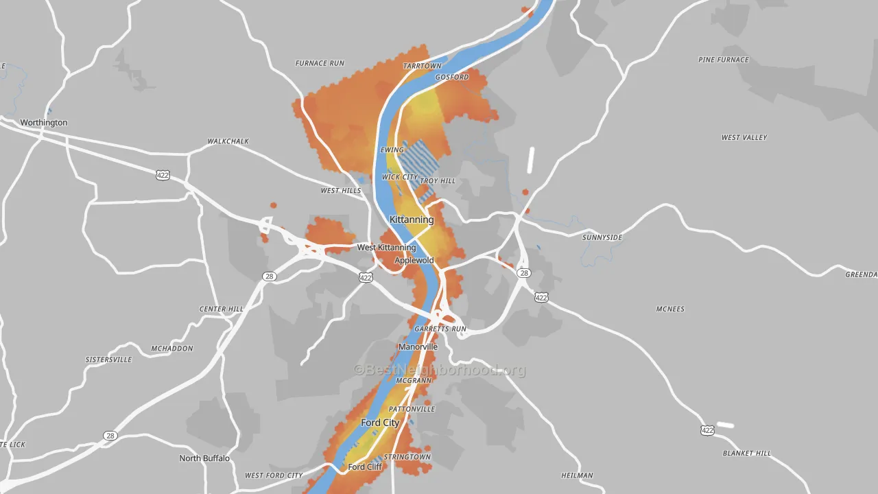 Bike Grade map of Kittanning, PA