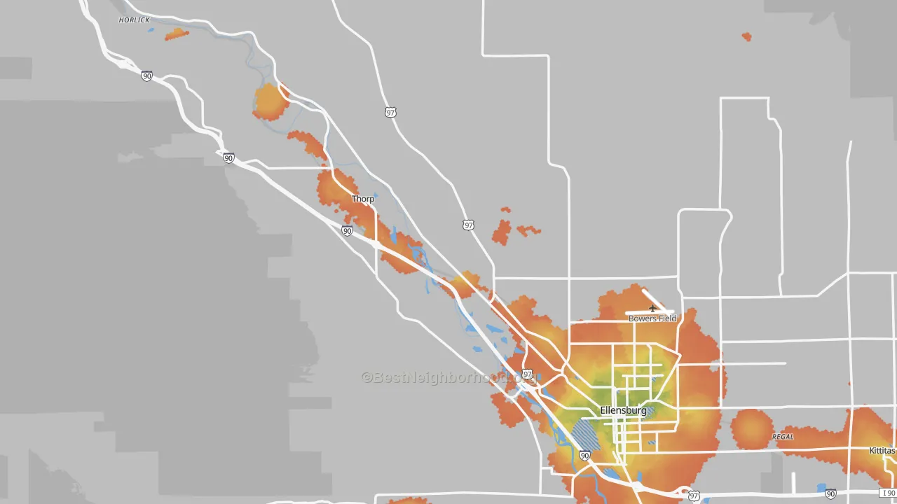 Bike Grade map of Kittitas County, WA
