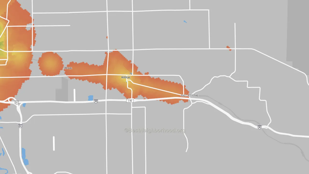 Bike Grade map of Kittitas, WA