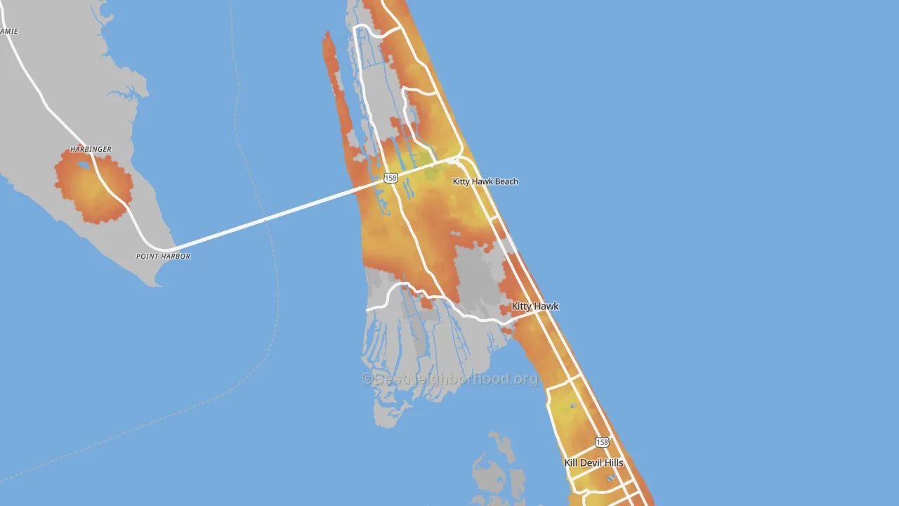 Bike Grade map of Kitty Hawk, NC