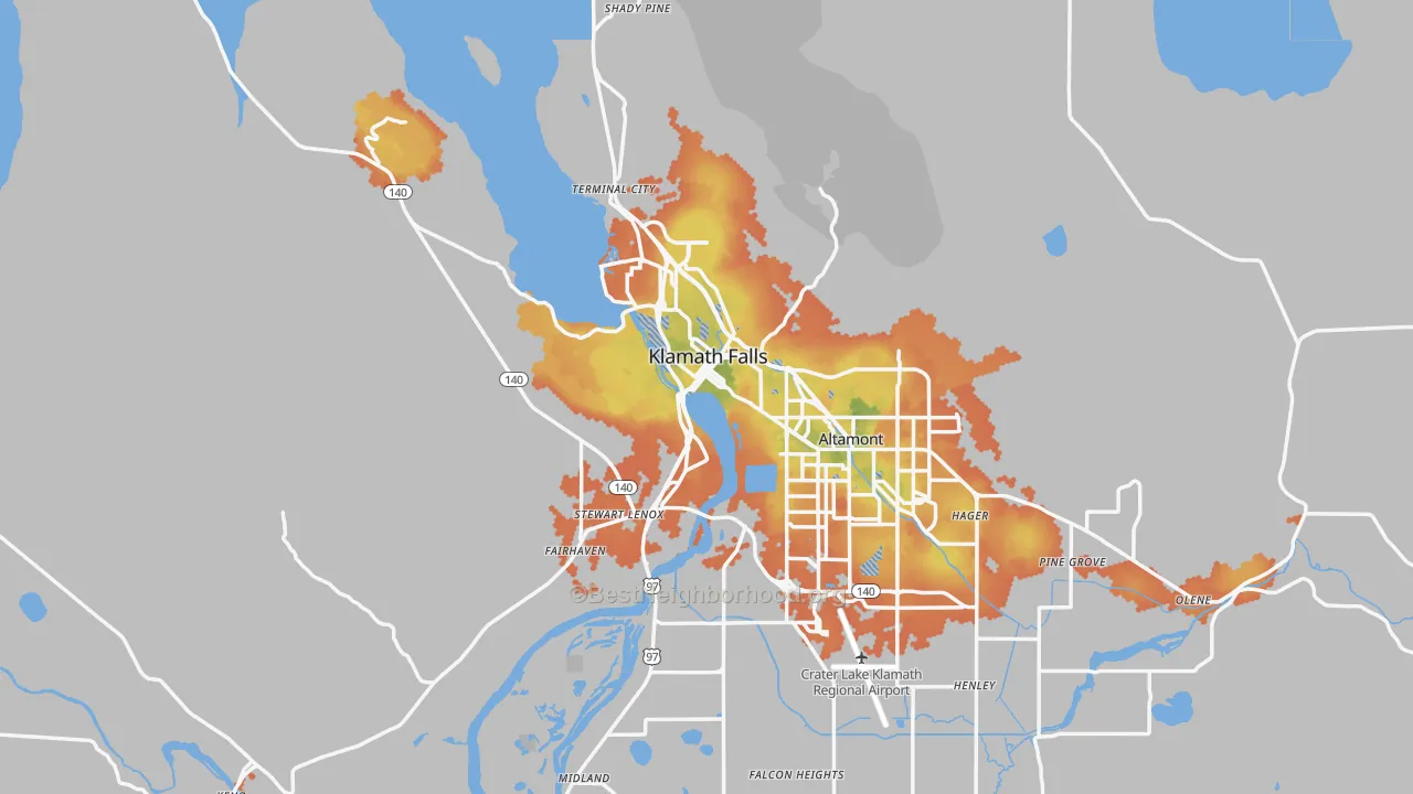 Bike Grade map of Klamath Falls, OR