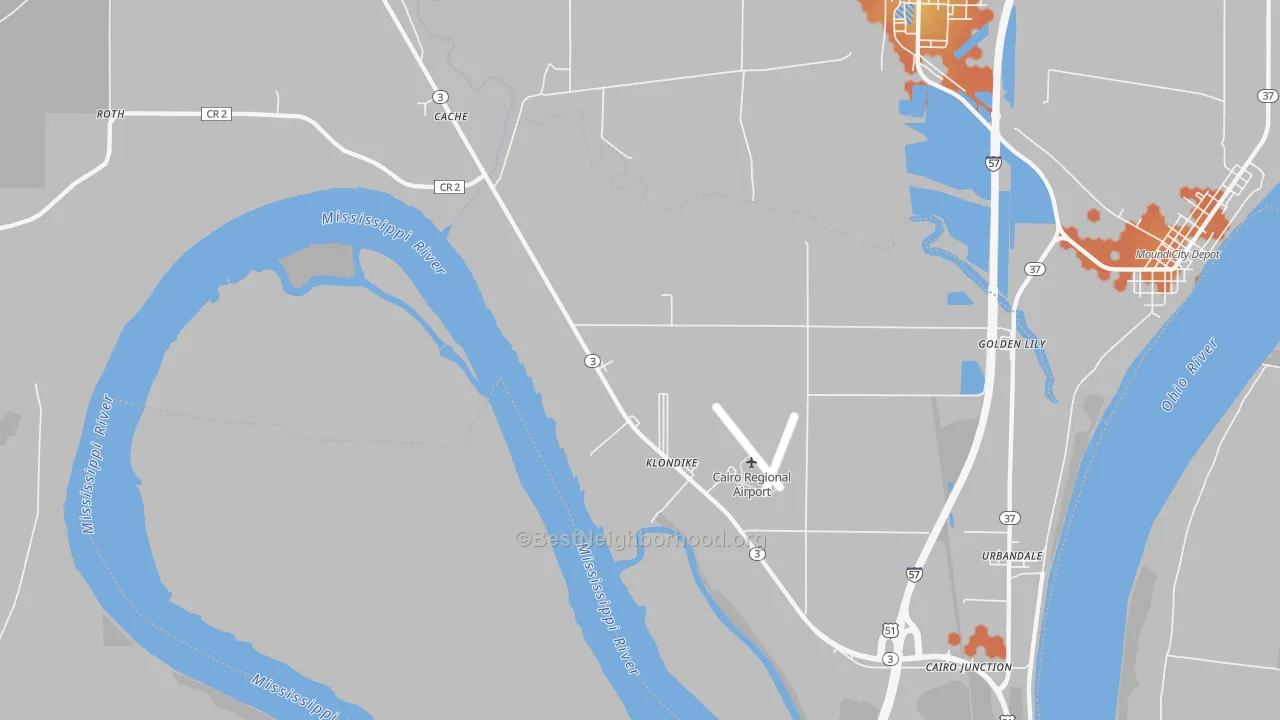 Bike Grade map of Klondike, IL