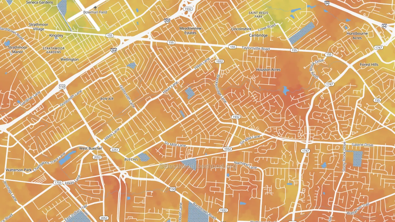 Bike Grade map of Klondike, Louisville, KY