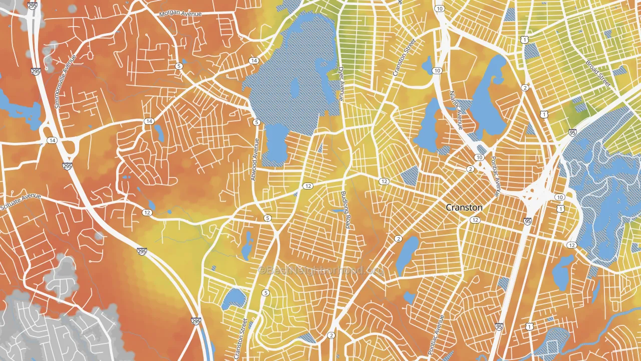 Bike Grade map of Knightsville, Cranston, RI