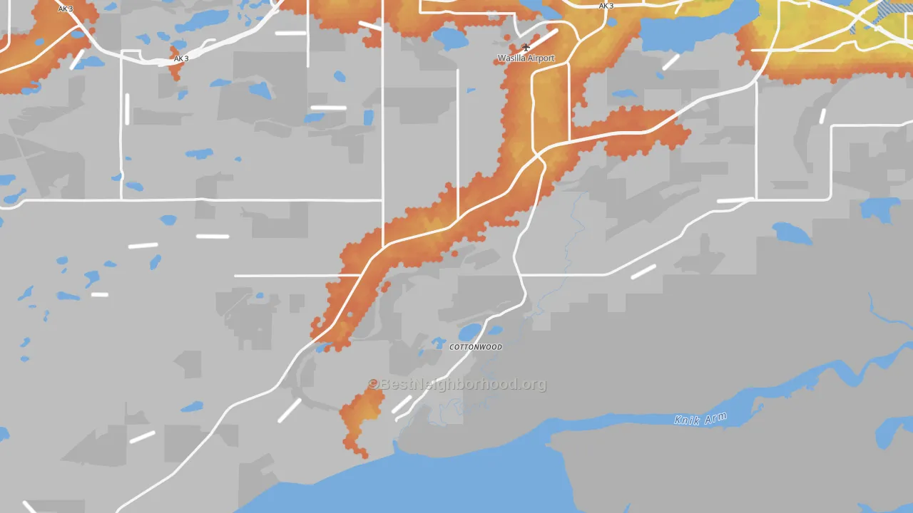 Bike Grade map of Knik-Fairview, AK