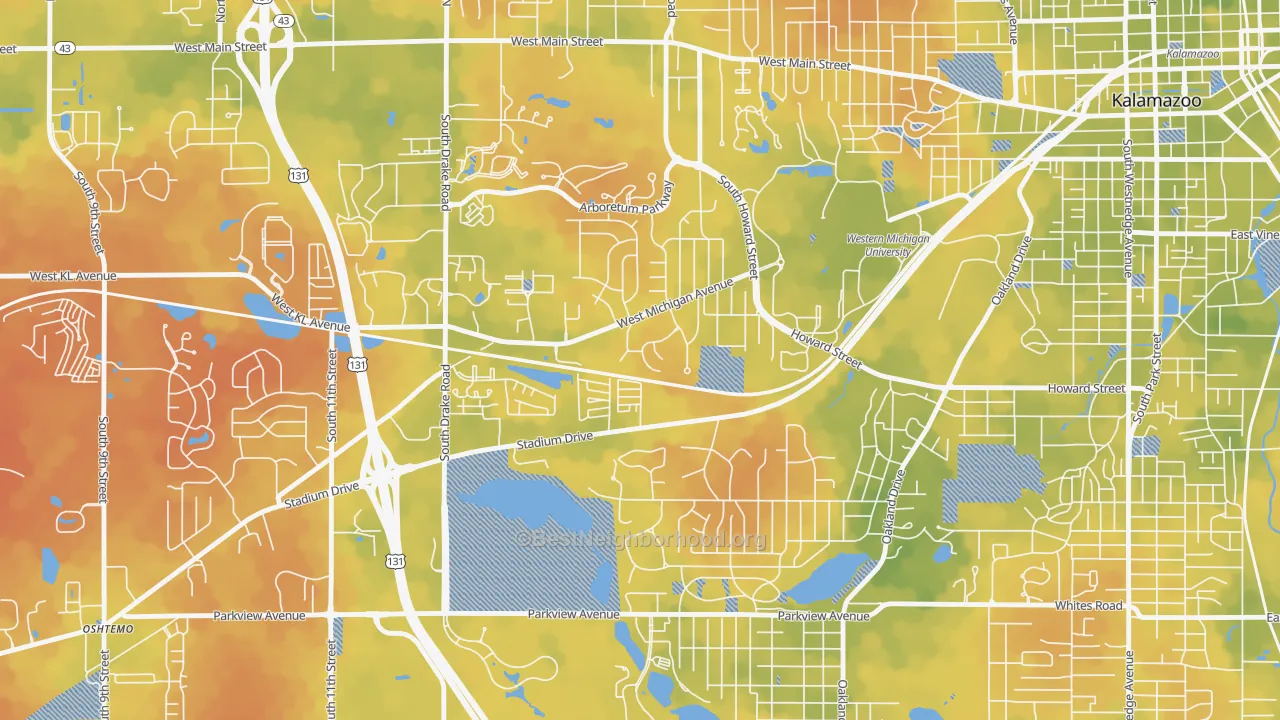 Bike Grade map of Knollwood, Kalamazoo, MI