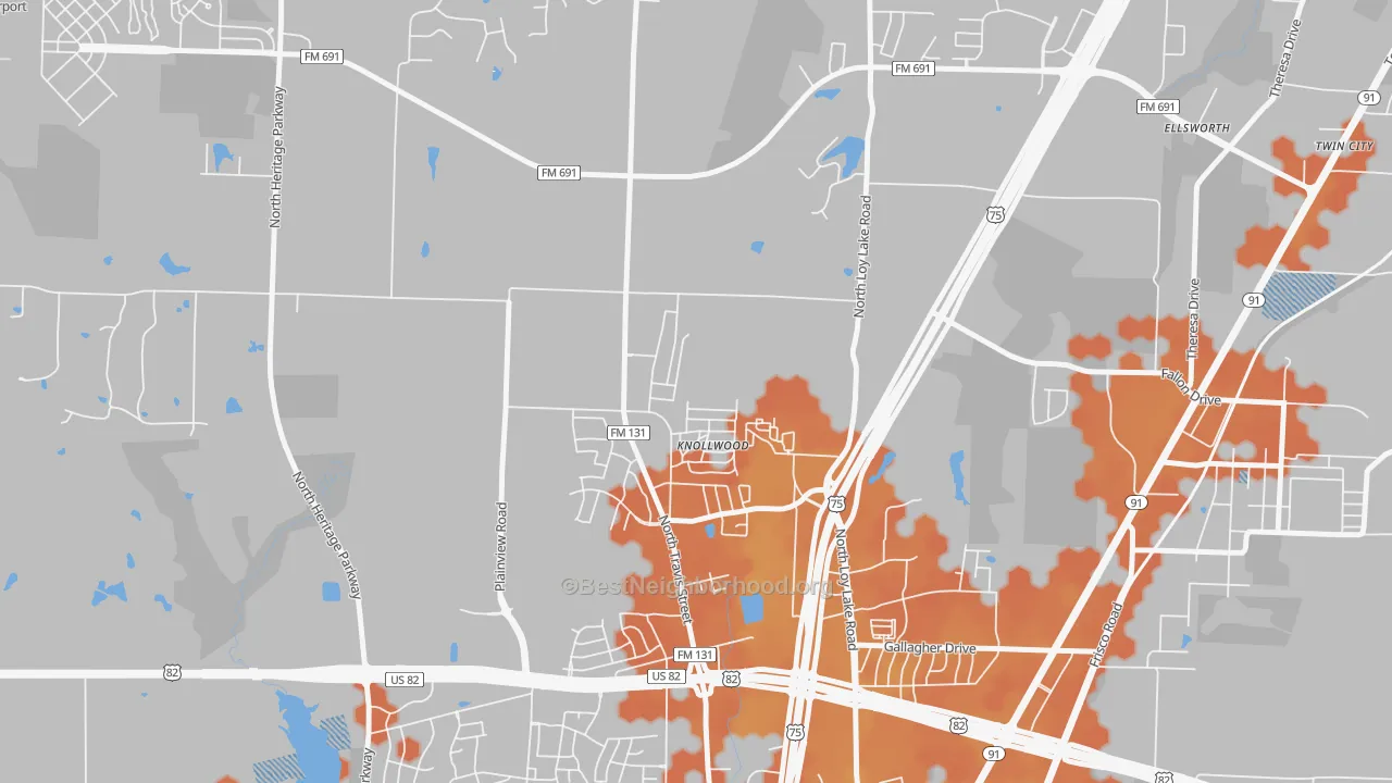 Bike Grade map of Knollwood, TX