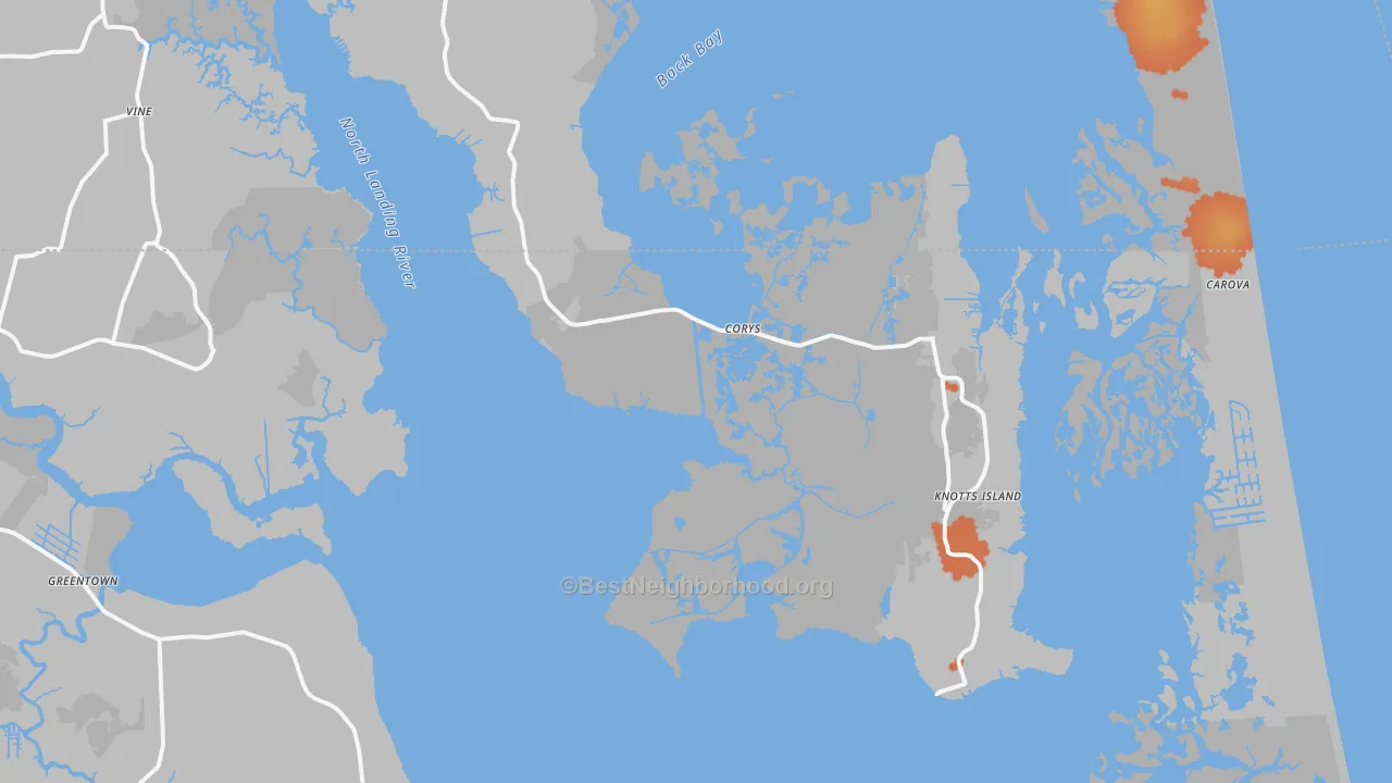 Bike Grade map of Knotts Island, NC