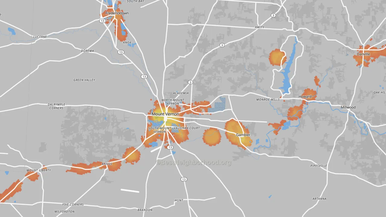 Bike Grade map of Knox County, OH