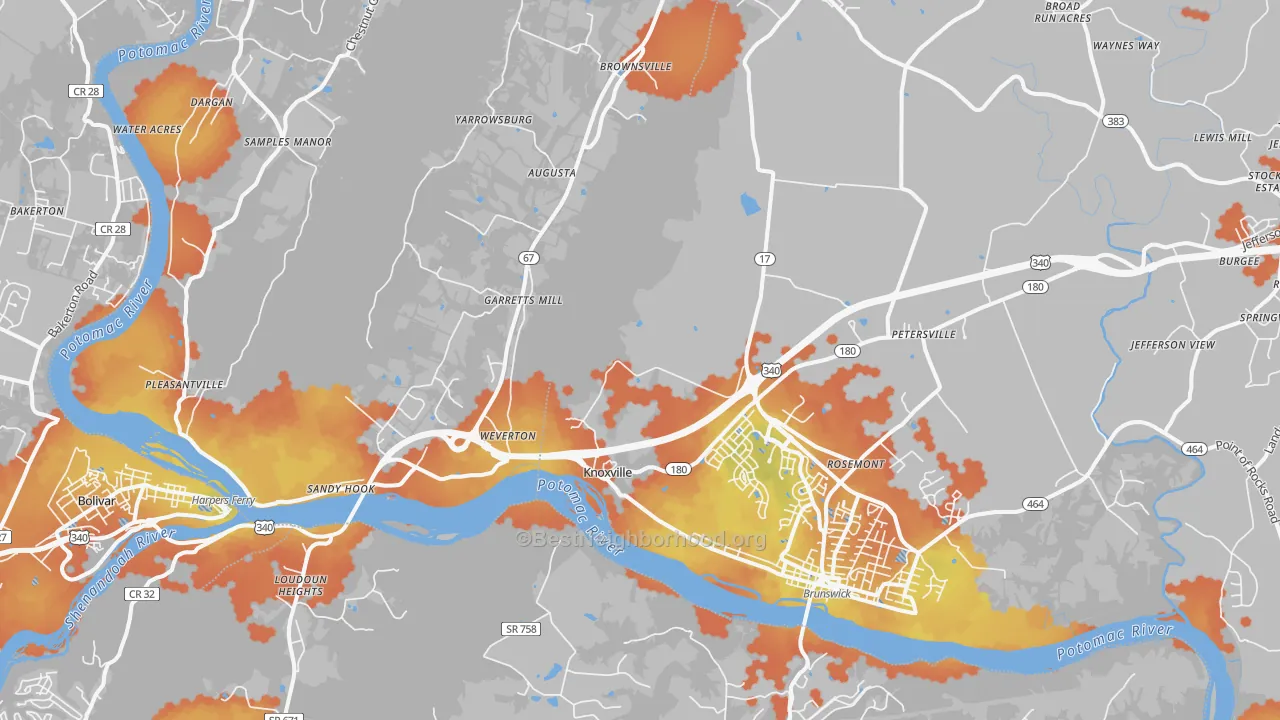 Bike Grade map of Knoxville, MD