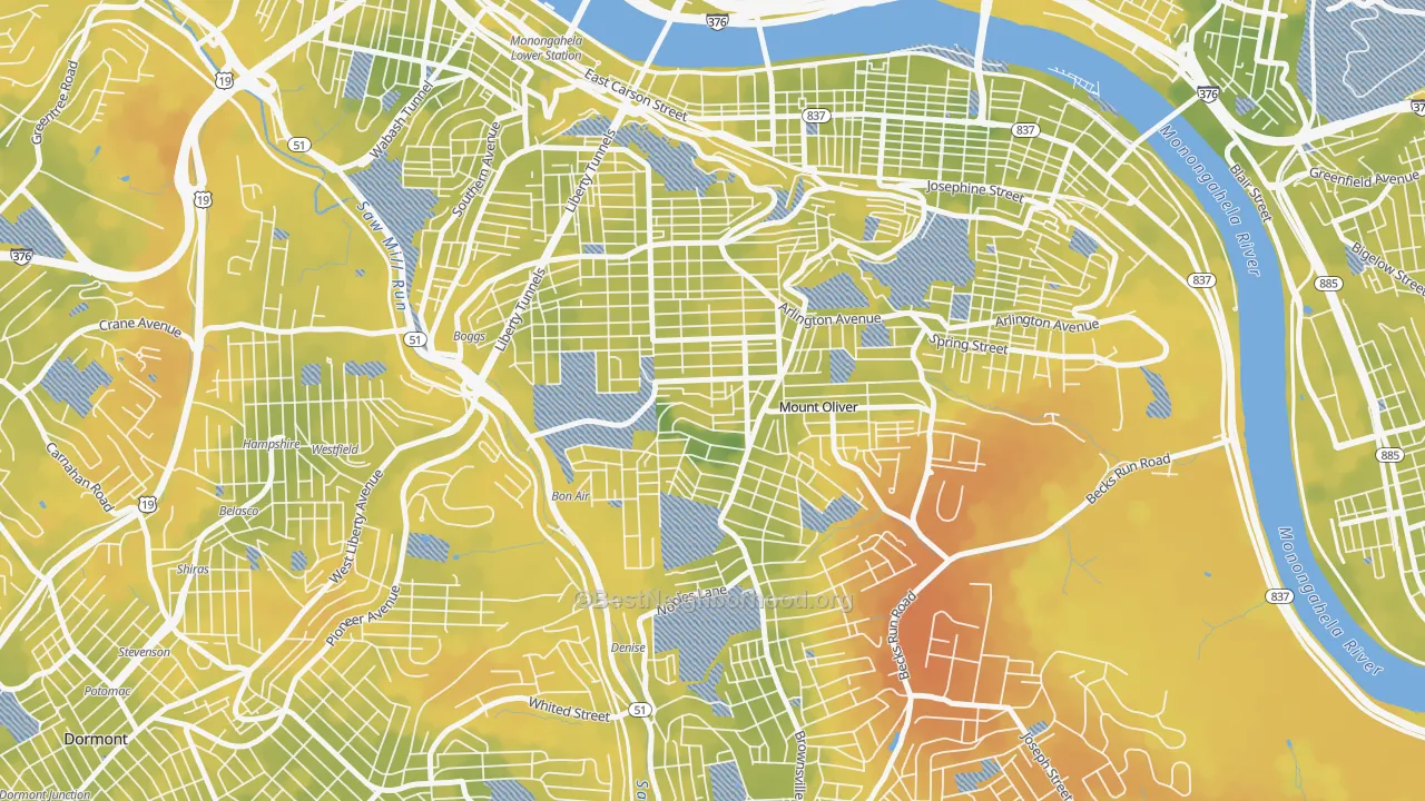 Bike Grade map of Knoxville, Pittsburgh, PA