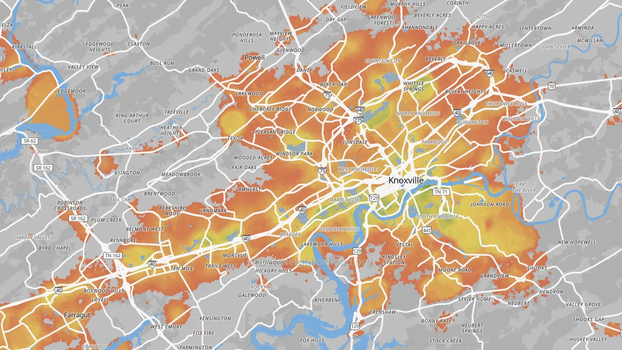 Bike Grade map of Knoxville, TN