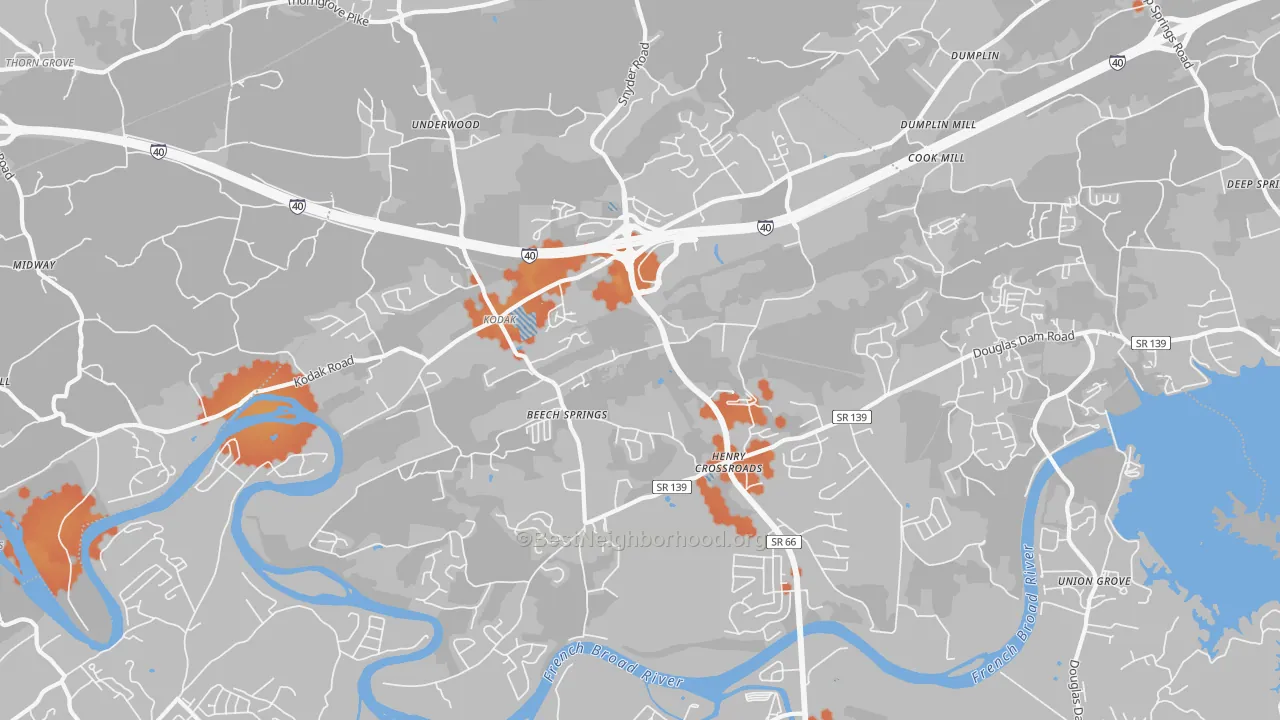 Bike Grade map of Kodak, TN
