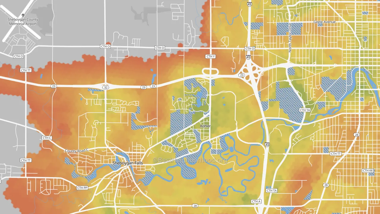 Bike Grade map of Kohler, WI