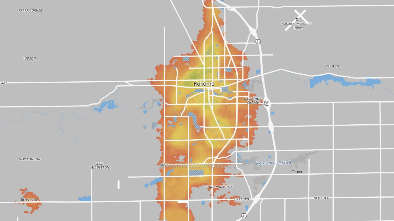 Bike Grade map of Kokomo, IN