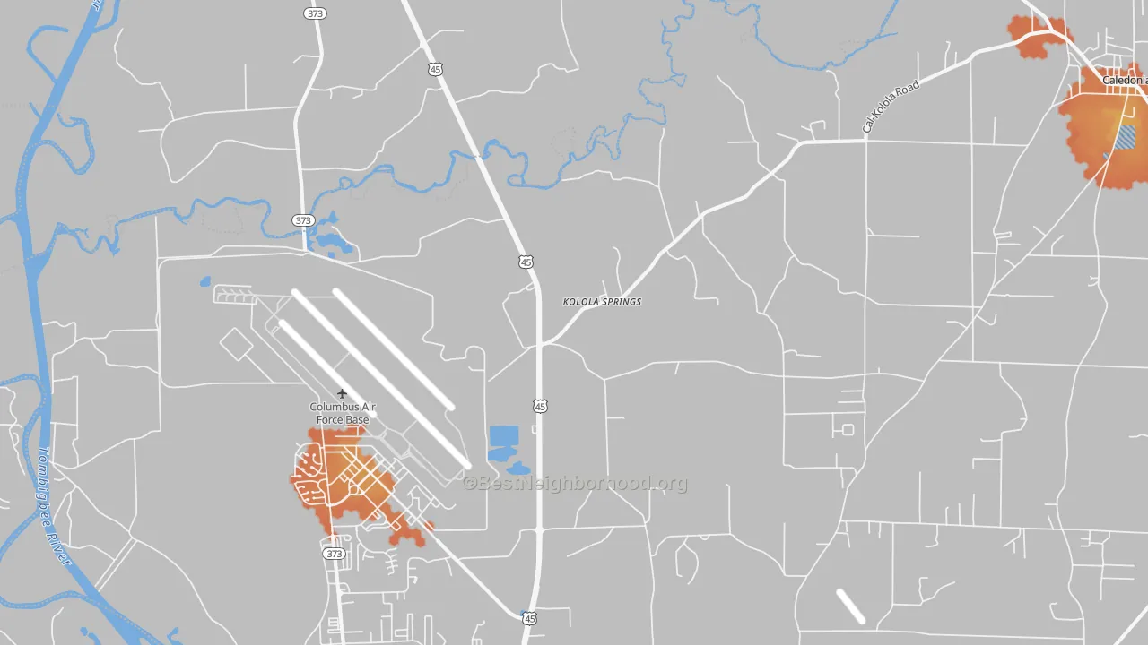 Bike Grade map of Kolola Springs, MS