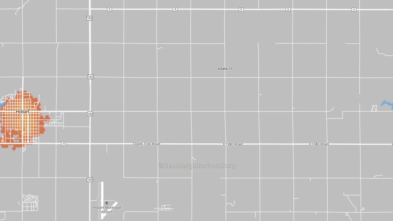 Bike Grade map of Komalty, OK
