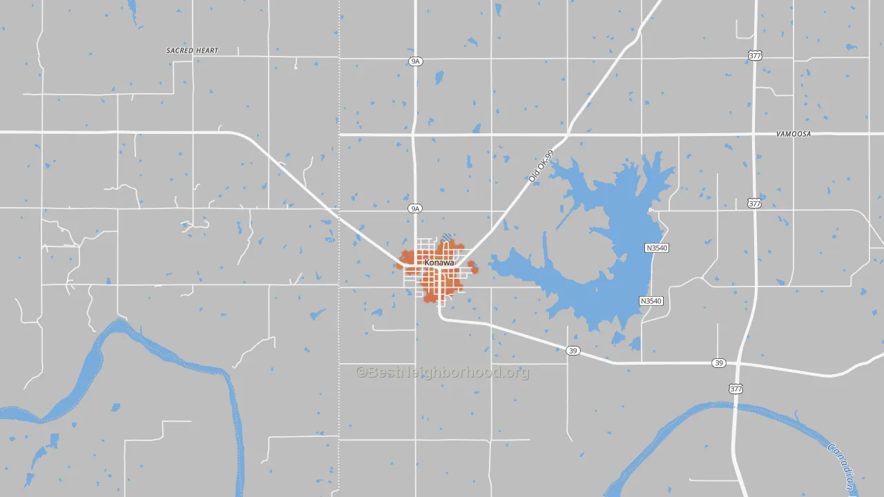 Bike Grade map of Konawa, OK