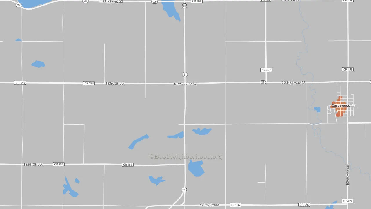 Bike Grade map of Kones Corner, SD