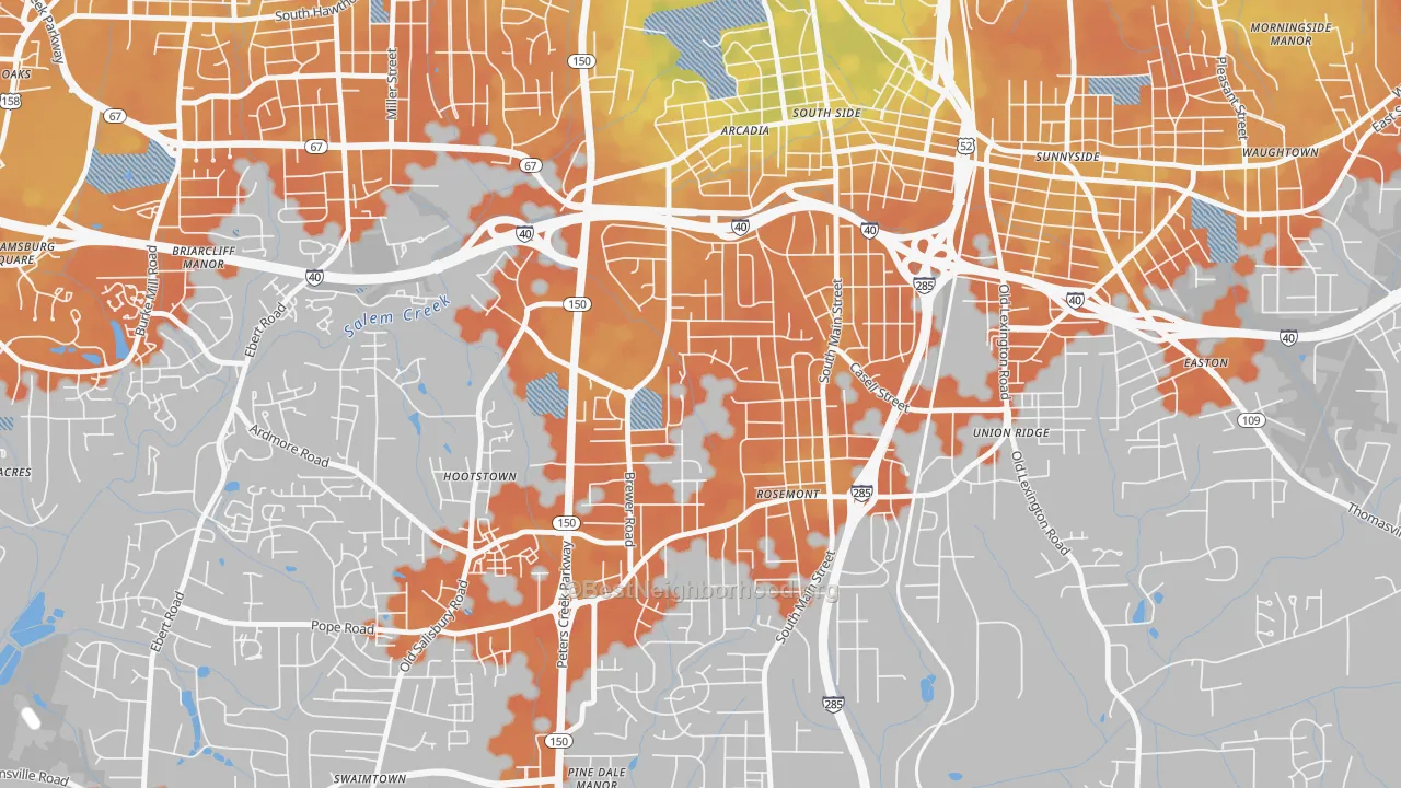 Bike Grade map of Konnoak, Winston-Salem, NC