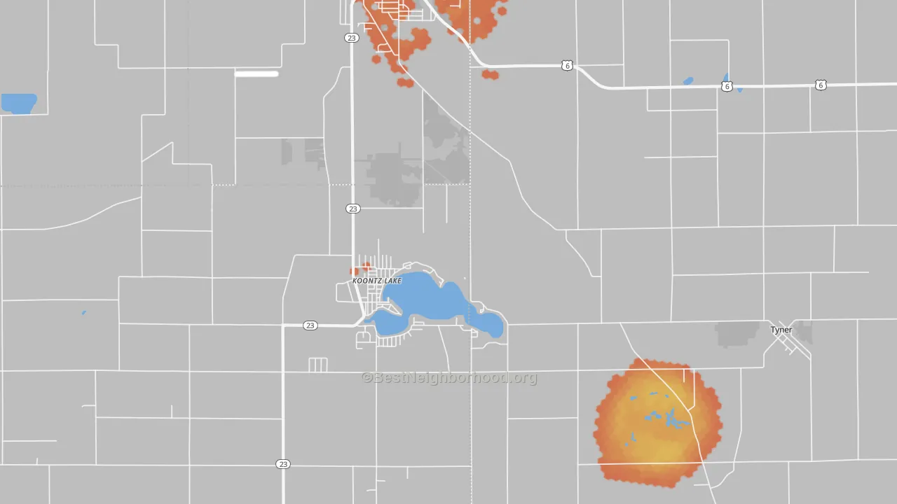 Bike Grade map of Koontz Lake, IN